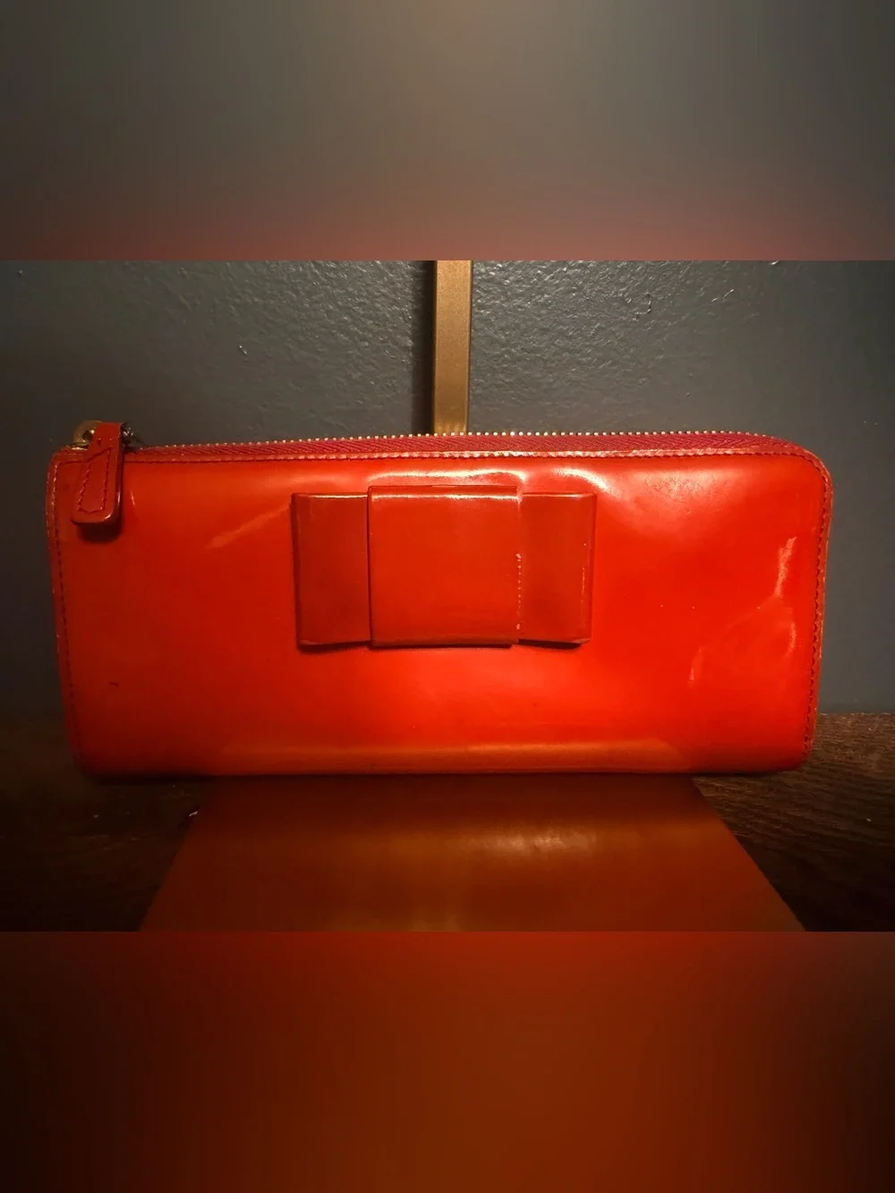 Miu Miu Red Patent Bow Zip Wallet